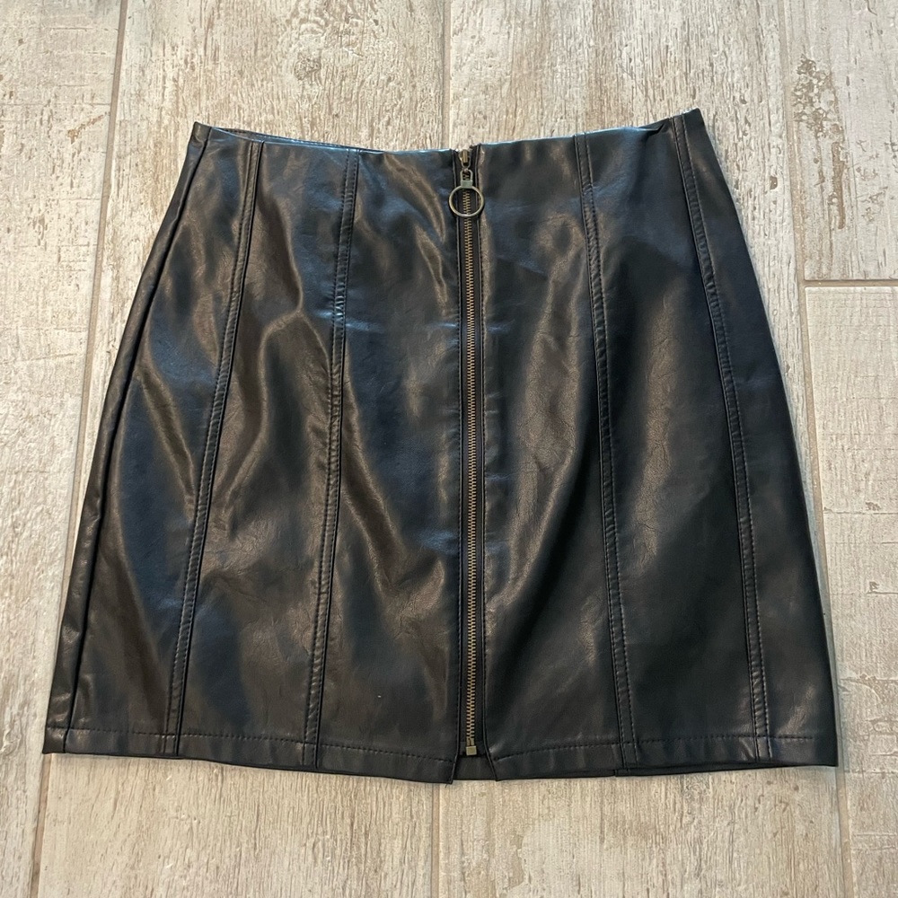Black Zip Up Leather Mini Skirt Size S